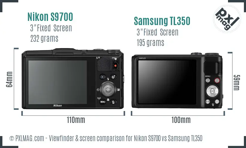 Nikon S9700 vs Samsung TL350 Screen and Viewfinder comparison