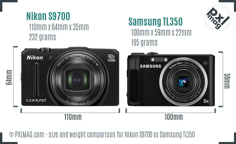 Nikon S9700 vs Samsung TL350 size comparison