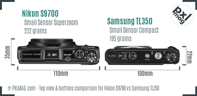 Nikon S9700 vs Samsung TL350 top view buttons comparison