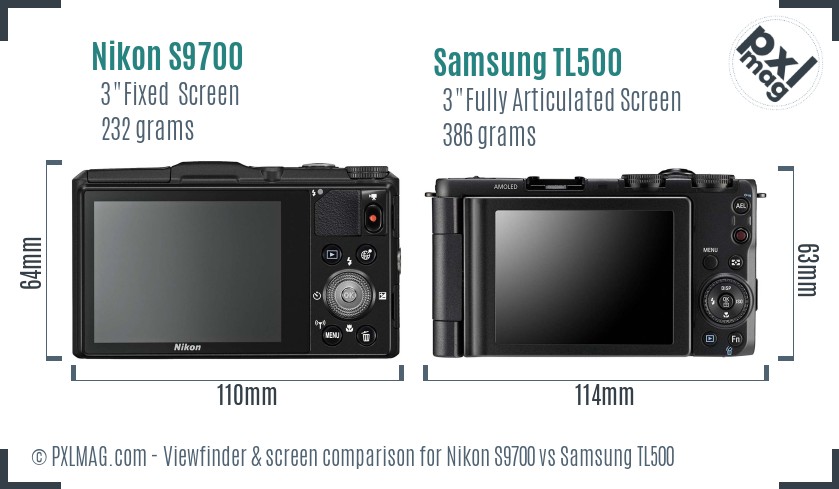 Nikon S9700 vs Samsung TL500 Screen and Viewfinder comparison