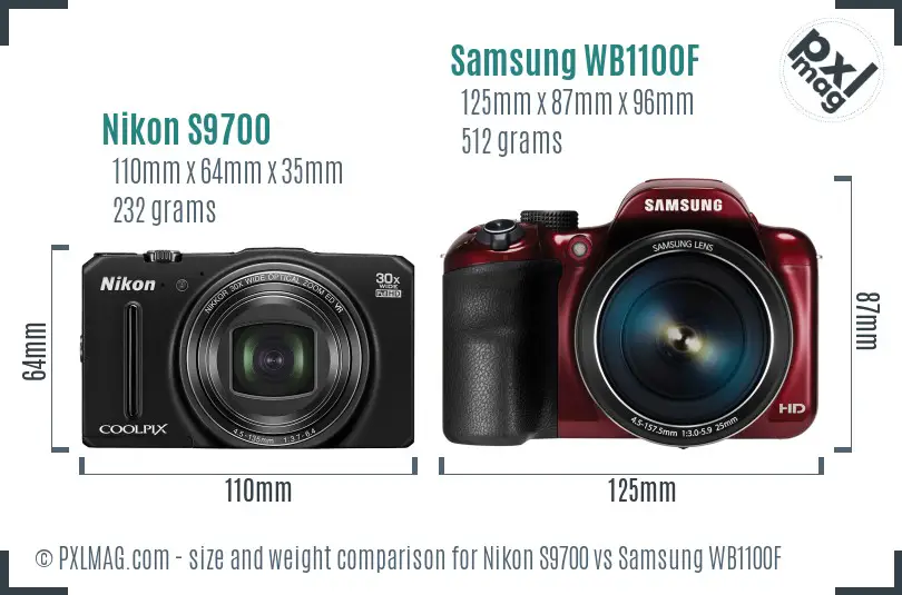 Nikon S9700 vs Samsung WB1100F size comparison