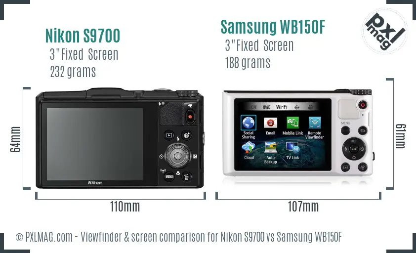Nikon S9700 vs Samsung WB150F Screen and Viewfinder comparison