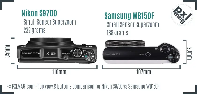 Nikon S9700 vs Samsung WB150F top view buttons comparison