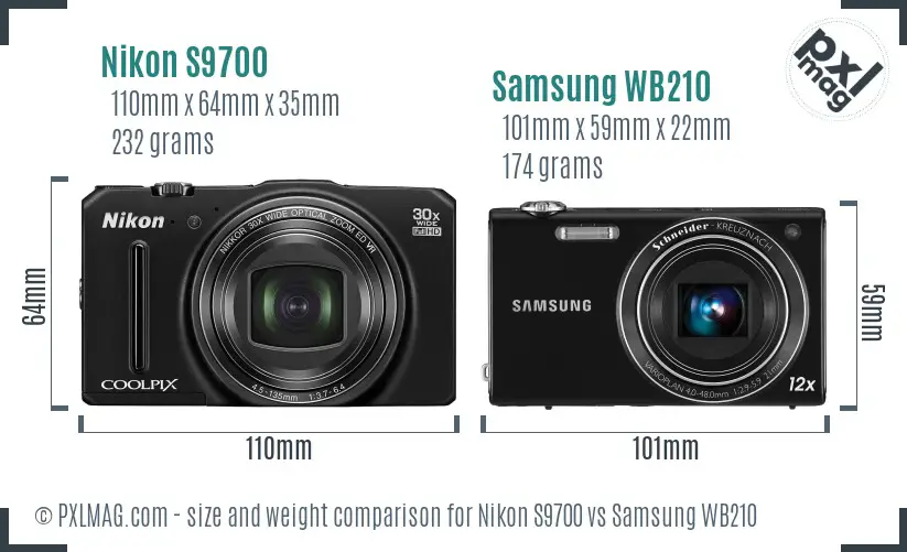 Nikon S9700 vs Samsung WB210 size comparison