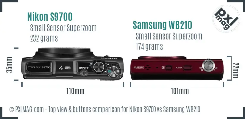 Nikon S9700 vs Samsung WB210 top view buttons comparison