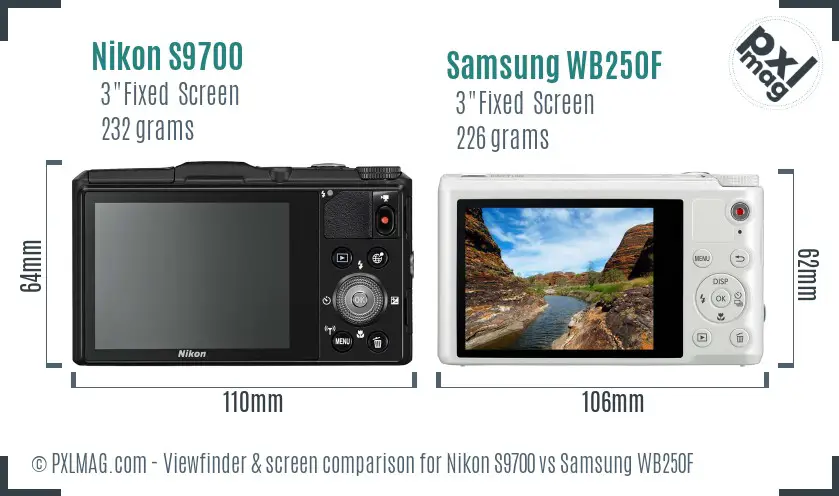 Nikon S9700 vs Samsung WB250F Screen and Viewfinder comparison