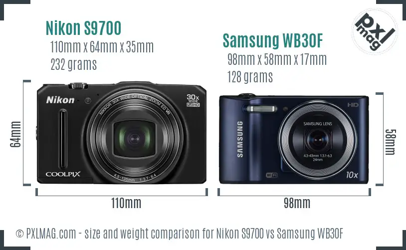 Nikon S9700 vs Samsung WB30F size comparison