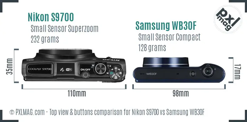 Nikon S9700 vs Samsung WB30F top view buttons comparison