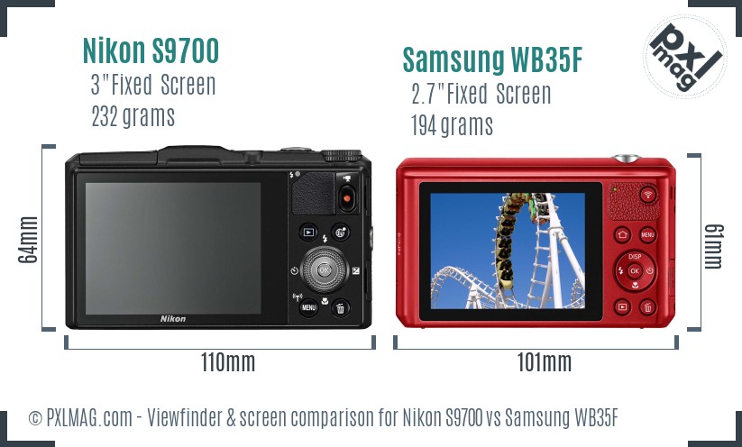 Nikon S9700 vs Samsung WB35F Screen and Viewfinder comparison