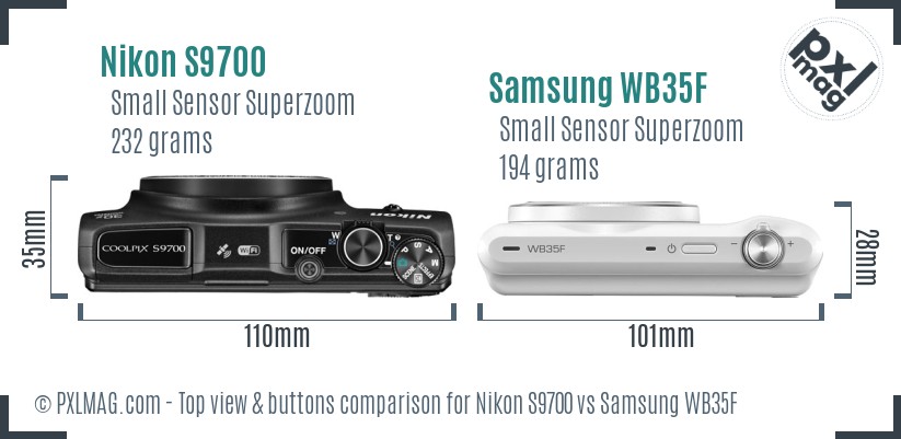 Nikon S9700 vs Samsung WB35F top view buttons comparison
