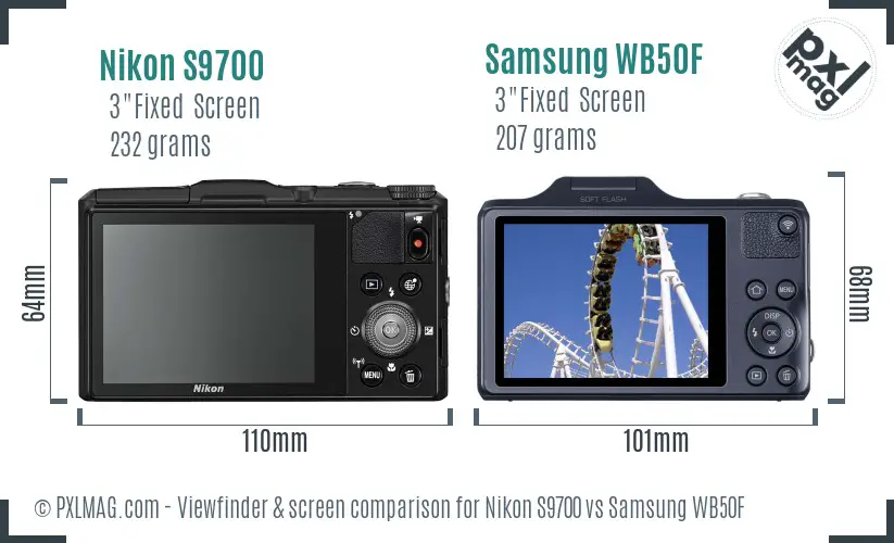 Nikon S9700 vs Samsung WB50F Screen and Viewfinder comparison