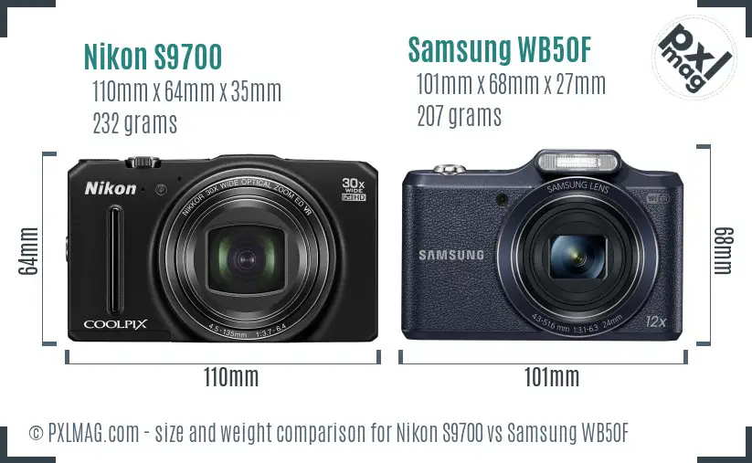 Nikon S9700 vs Samsung WB50F size comparison Nikon S9700 vs Samsung WB50F size comparison
