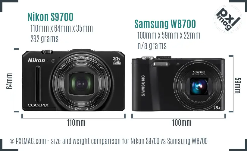 Nikon S9700 vs Samsung WB700 size comparison