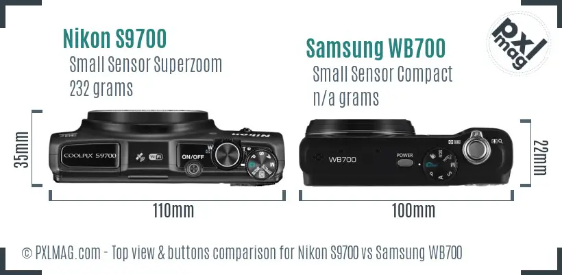 Nikon S9700 vs Samsung WB700 top view buttons comparison