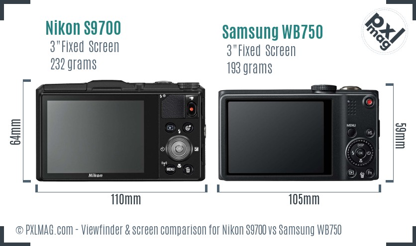 Nikon S9700 vs Samsung WB750 Screen and Viewfinder comparison