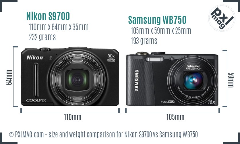 Nikon S9700 vs Samsung WB750 size comparison Nikon S9700 vs Samsung WB750 size comparison