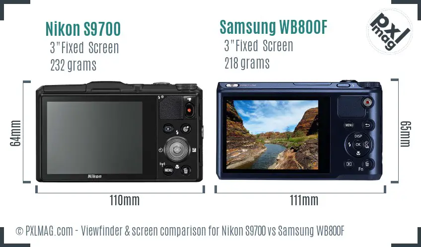 Nikon S9700 vs Samsung WB800F Screen and Viewfinder comparison