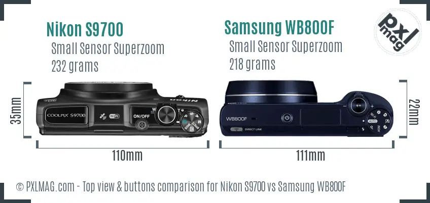 Nikon S9700 vs Samsung WB800F top view buttons comparison