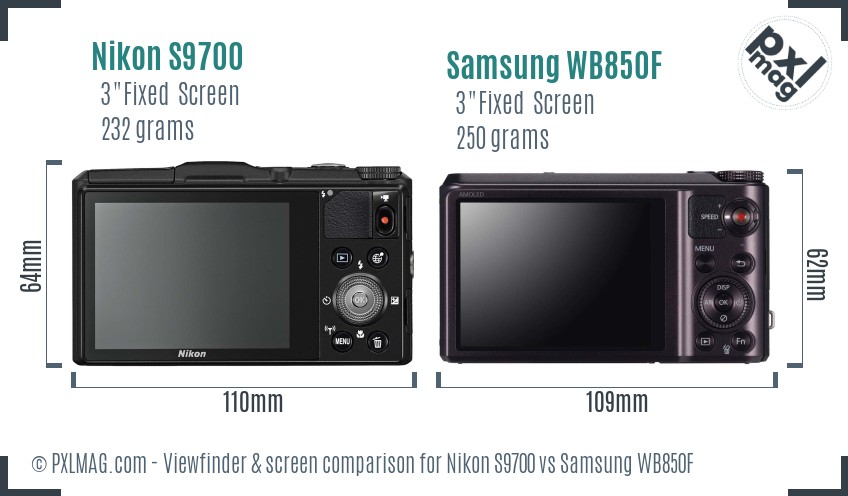 Nikon S9700 vs Samsung WB850F Screen and Viewfinder comparison