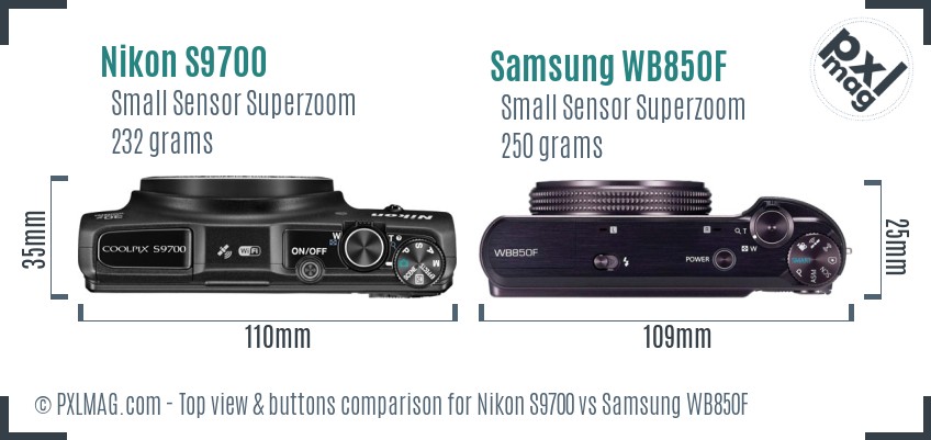 Nikon S9700 vs Samsung WB850F top view buttons comparison