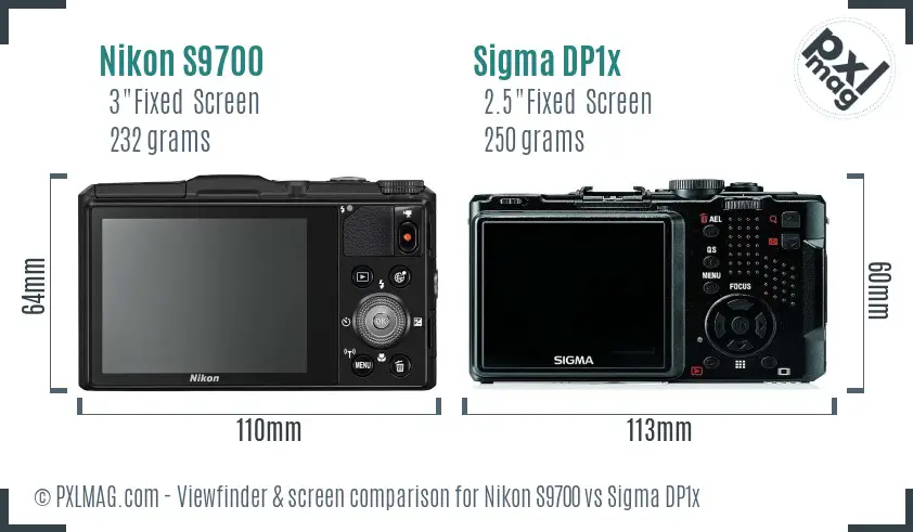 Nikon S9700 vs Sigma DP1x Screen and Viewfinder comparison