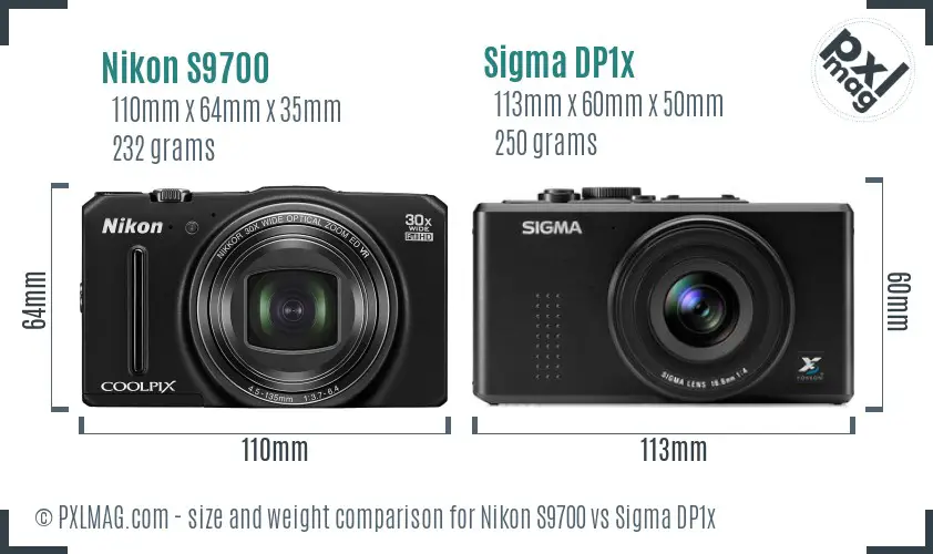 Nikon S9700 vs Sigma DP1x size comparison