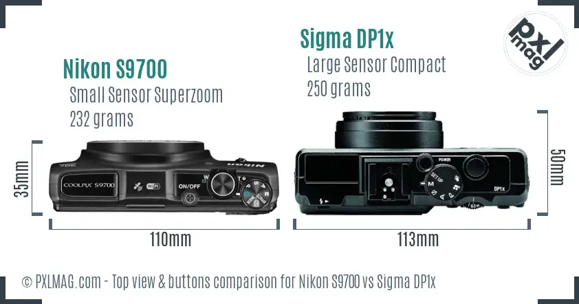 Nikon S9700 vs Sigma DP1x top view buttons comparison