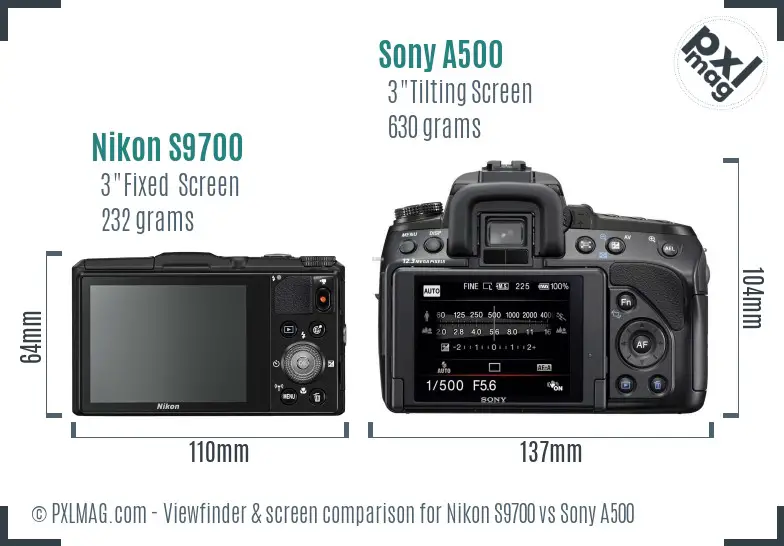 Nikon S9700 vs Sony A500 Screen and Viewfinder comparison