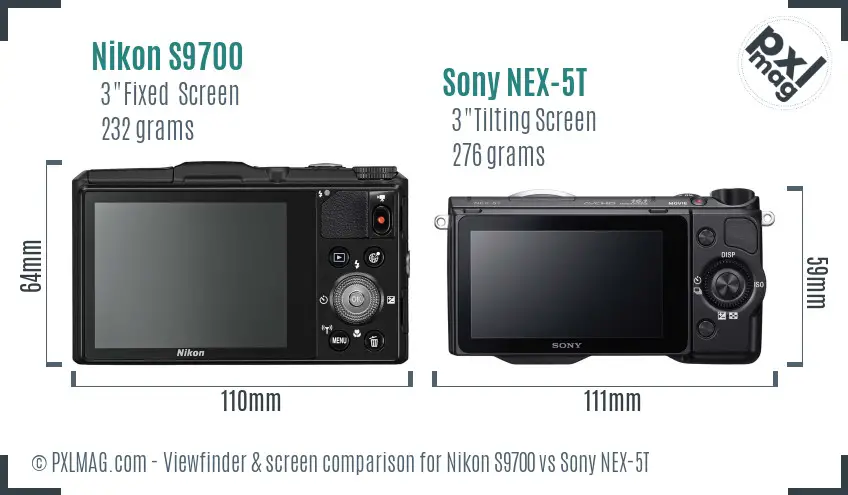 Nikon S9700 vs Sony NEX-5T Screen and Viewfinder comparison