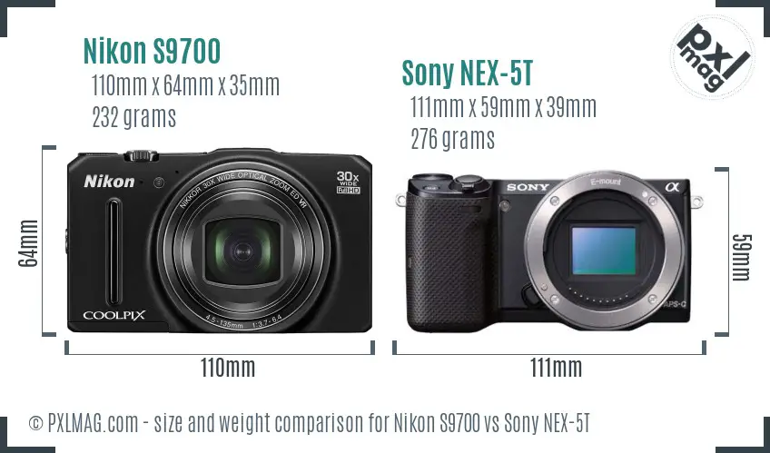Nikon S9700 vs Sony NEX-5T size comparison