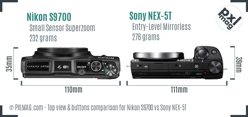 Nikon S9700 vs Sony NEX-5T top view buttons comparison