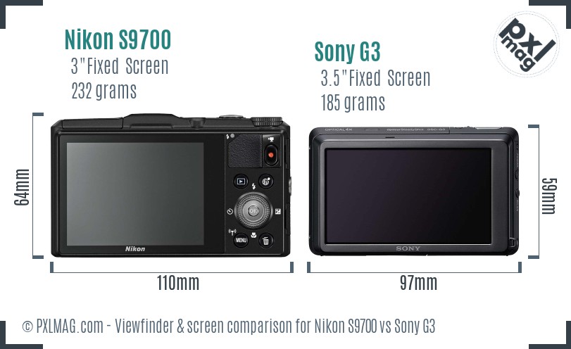 Nikon S9700 vs Sony G3 Screen and Viewfinder comparison