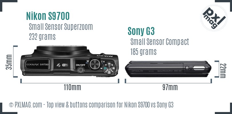 Nikon S9700 vs Sony G3 top view buttons comparison