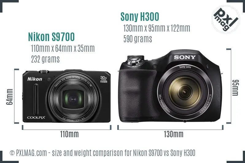 Nikon S9700 vs Sony H300 size comparison