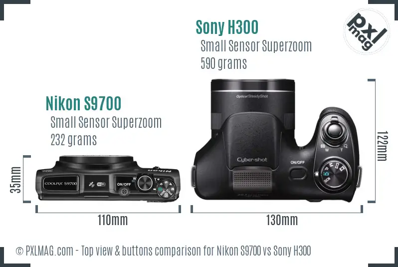 Nikon S9700 vs Sony H300 top view buttons comparison