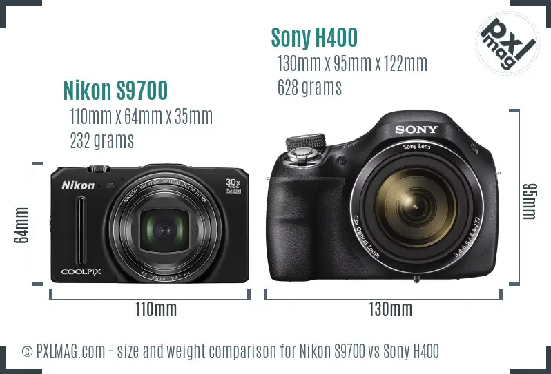 Nikon S9700 vs Sony H400 size comparison