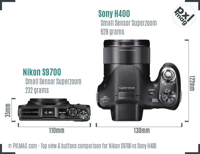 Nikon S9700 vs Sony H400 top view buttons comparison