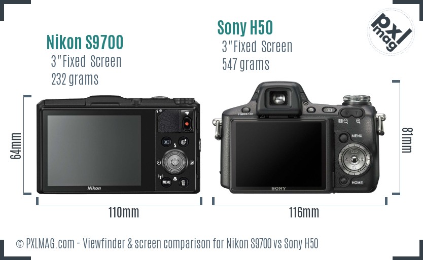 Nikon S9700 vs Sony H50 Screen and Viewfinder comparison