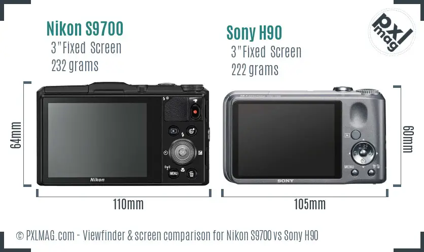 Nikon S9700 vs Sony H90 Screen and Viewfinder comparison