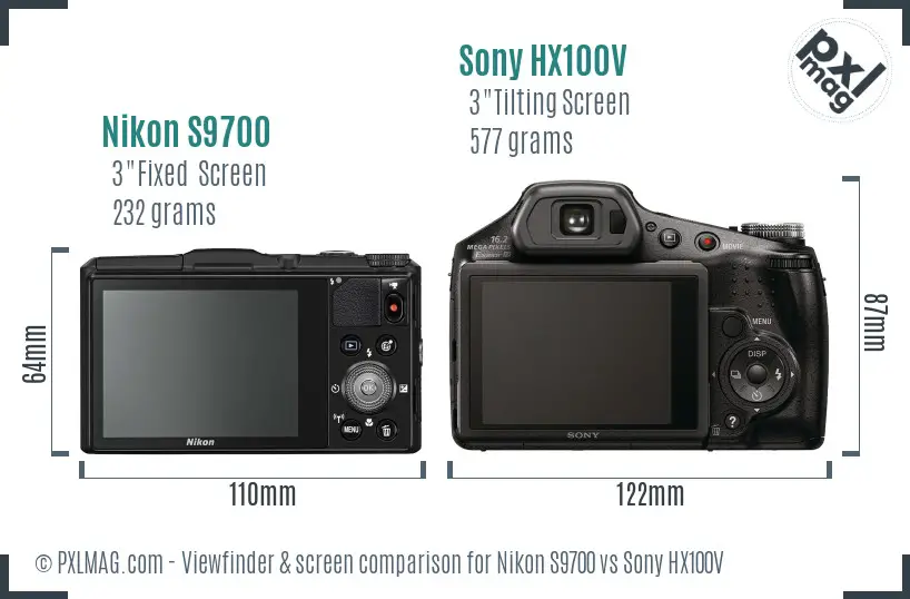 Nikon S9700 vs Sony HX100V Screen and Viewfinder comparison