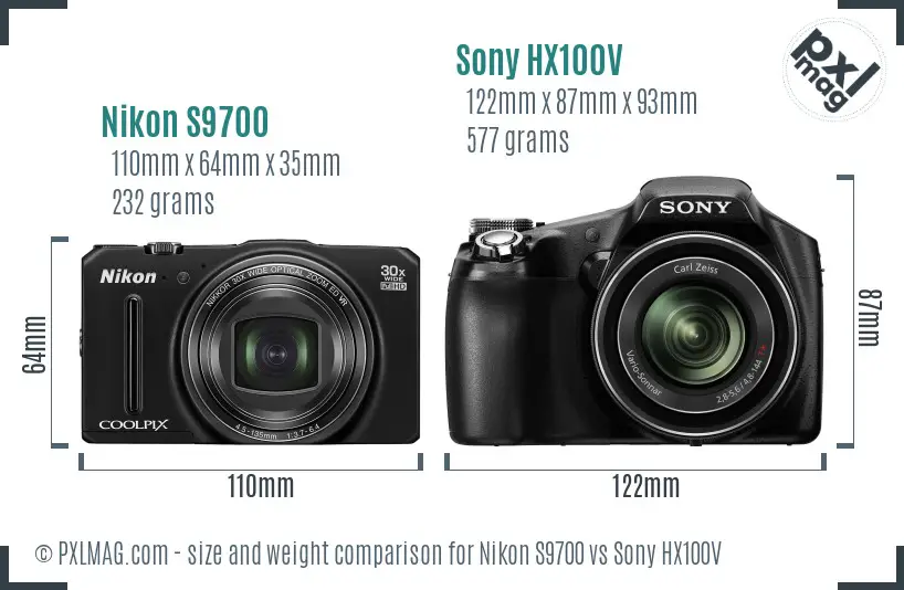 Nikon S9700 vs Sony HX100V size comparison