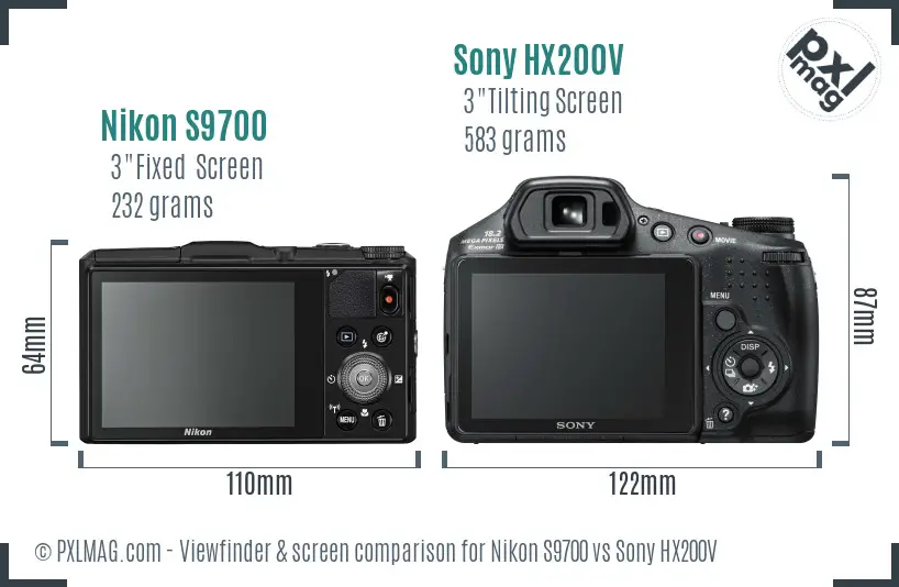 Nikon S9700 vs Sony HX200V Screen and Viewfinder comparison