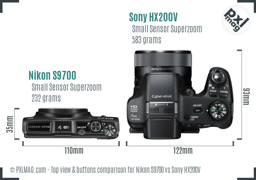 Nikon S9700 vs Sony HX200V top view buttons comparison