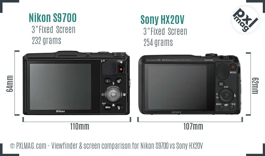 Nikon S9700 vs Sony HX20V Screen and Viewfinder comparison