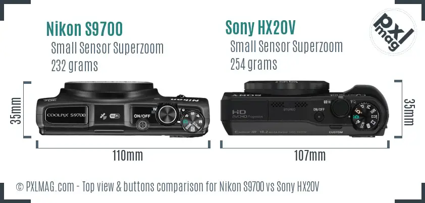 Nikon S9700 vs Sony HX20V top view buttons comparison