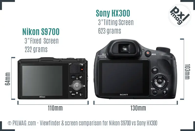 Nikon S9700 vs Sony HX300 Screen and Viewfinder comparison