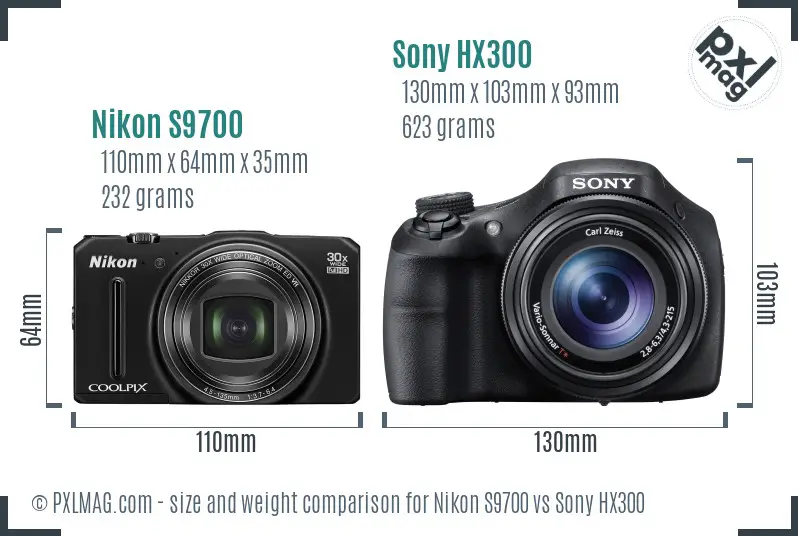 Nikon S9700 vs Sony HX300 size comparison