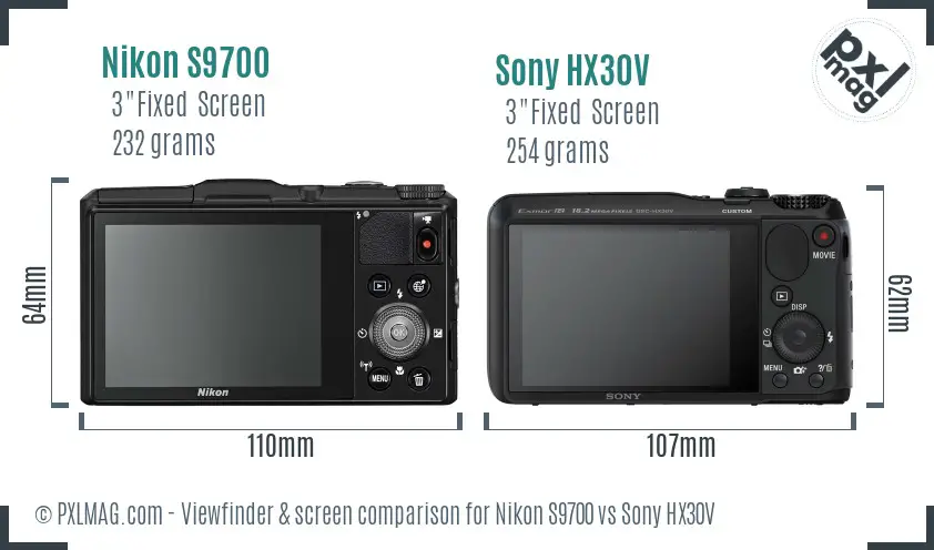 Nikon S9700 vs Sony HX30V Screen and Viewfinder comparison