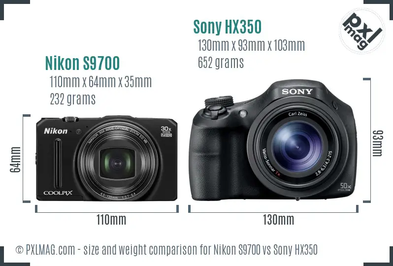 Nikon S9700 vs Sony HX350 size comparison