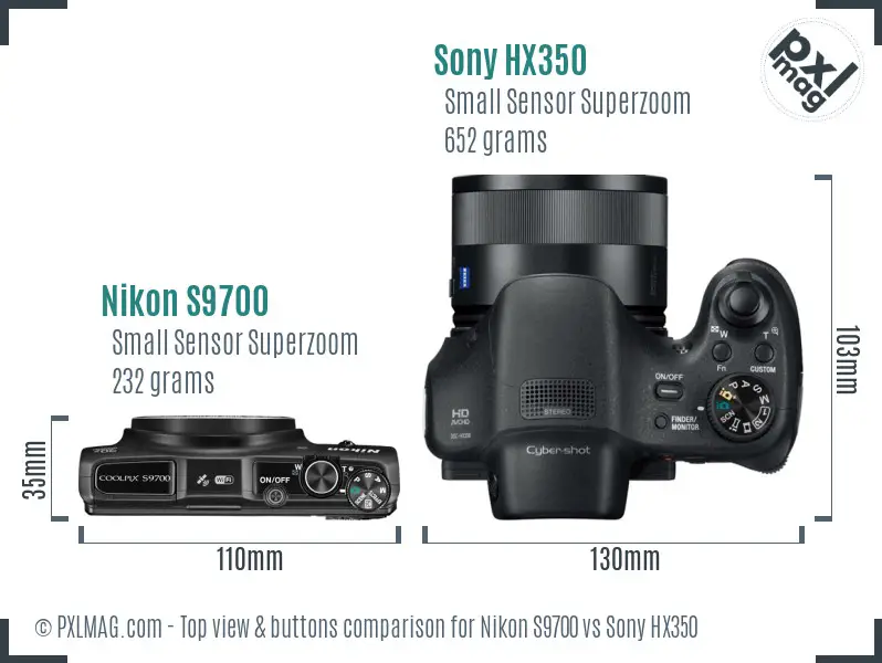 Nikon S9700 vs Sony HX350 top view buttons comparison